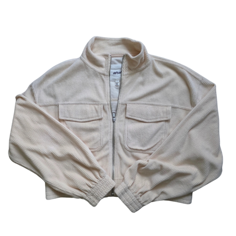 American Eagle Outfitters Cream Quarter-Zip Pullover